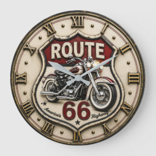 Route 66 Motorcycle American Highway Biker Decor Large Clock
