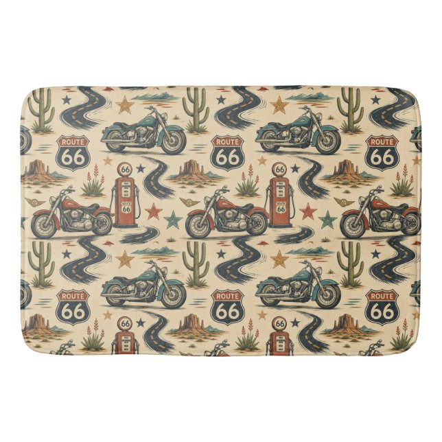 Route 66 Motorcycle Bathroom Roadside Decor Bath Mat (Front)