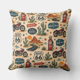 Route 66 Motorcycle Roadside Americana Accent Cushion