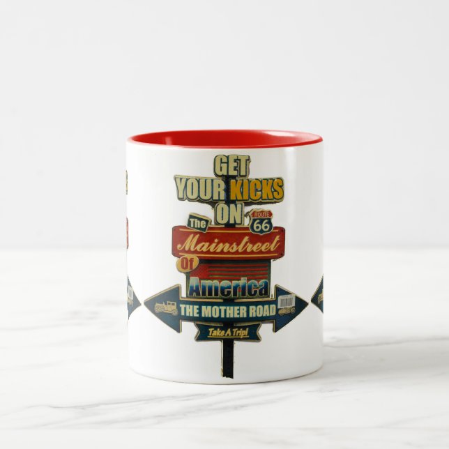 ***ROUTE 66 MUG*** LEGENDARY HIGHWAY Two-Tone COFFEE MUG (Center)