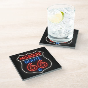 Route 66 Neon Americana Bar Decor Glass Coaster