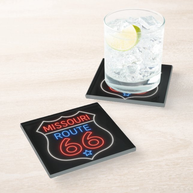 Route 66 Neon Americana Bar Decor Glass Coaster (Angled)