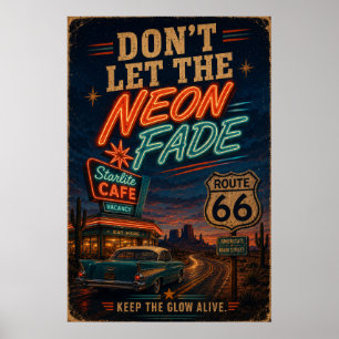 route 66 Neon Cafe Night Drive Americana Decor