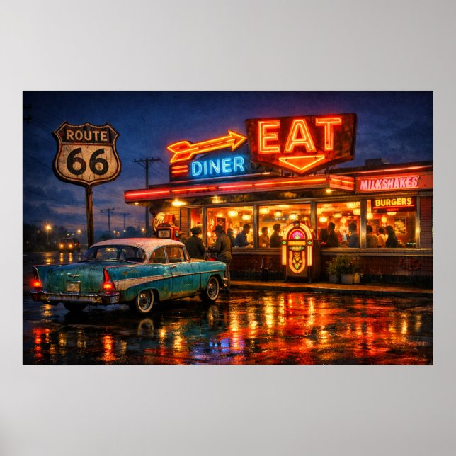 Route 66 Neon Diner Nights Poster (Front)