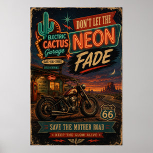 route 66 Neon Fade Garage Americana Wall Art