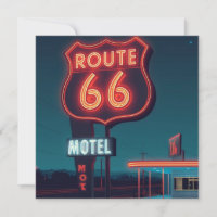 Route 66 Neon Motel Night Travel Art