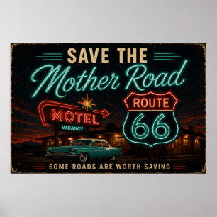 Route 66 Neon Motel Nights Poster