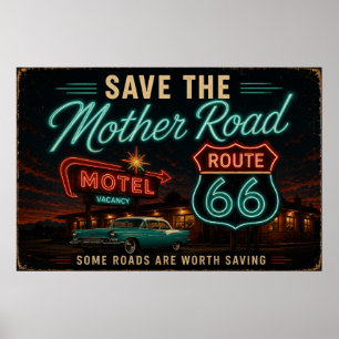 Route 66 Neon Motel Nights Poster