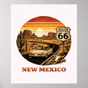 Route 66 New Mexico Desert Sunset Retro Poster