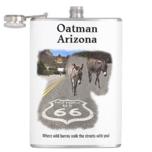 Route 66 Oatman Arizona Burros On The Street Coffe Hip Flask