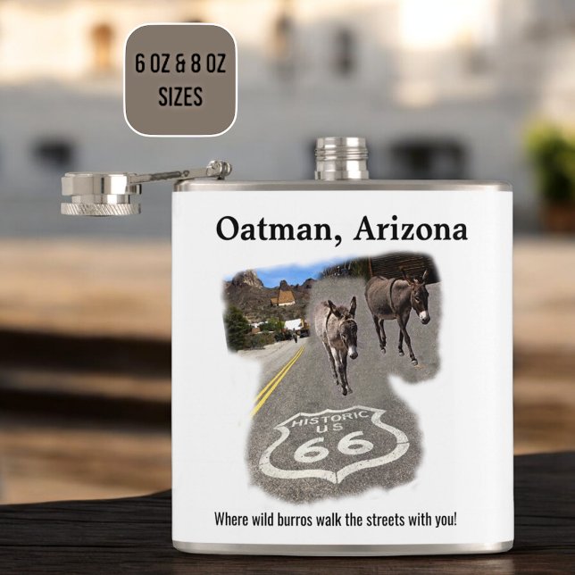 Route 66 Oatman Arizona Burros On The Street Coffe Hip Flask (front design view)