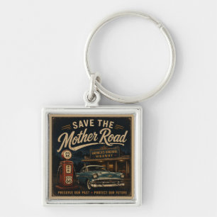 Route 66 Old Filling Station Classic Car Nostalgia Key Ring