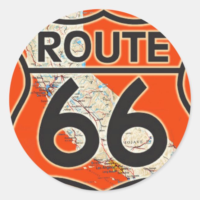 Route 66 Orange California Classic Round Sticker (Front)