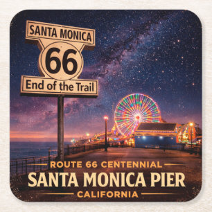Route 66 Pier Drinks Coastal Keepsake Square Paper Coaster