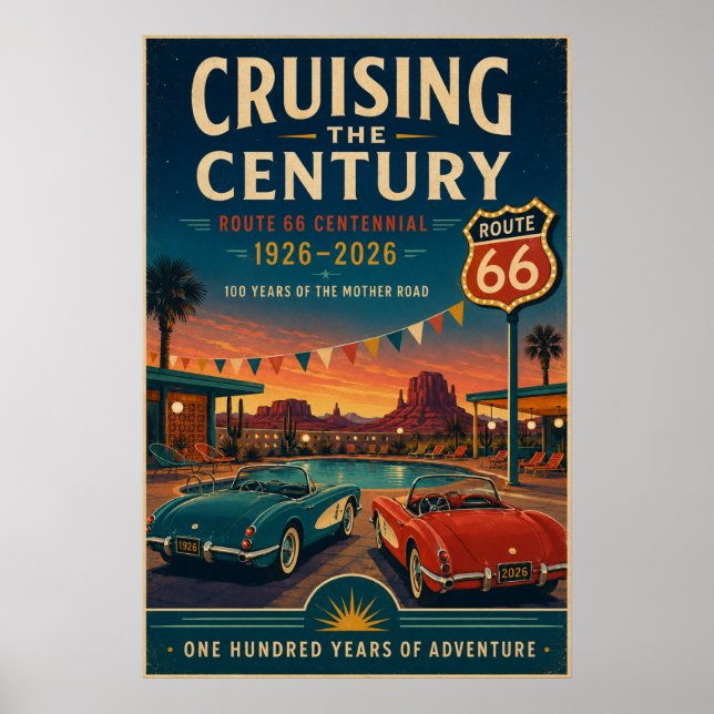route 66 Poolside Centennial Cruise Wall Art (Front)