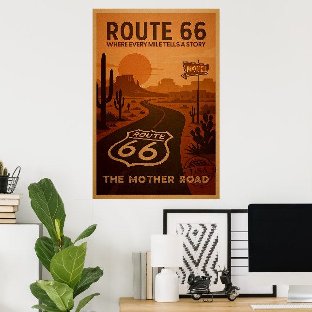 Route 66 Poster – Retro Scenic Drive Art (Home Office)