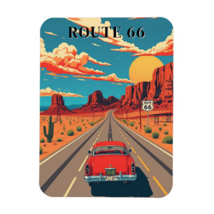 Route 66 Red Car Desert Drive Vintage Magnet