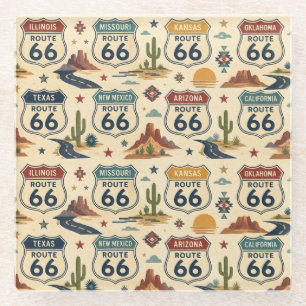 route 66 Retro Bar Cart Americana Glass Coaster