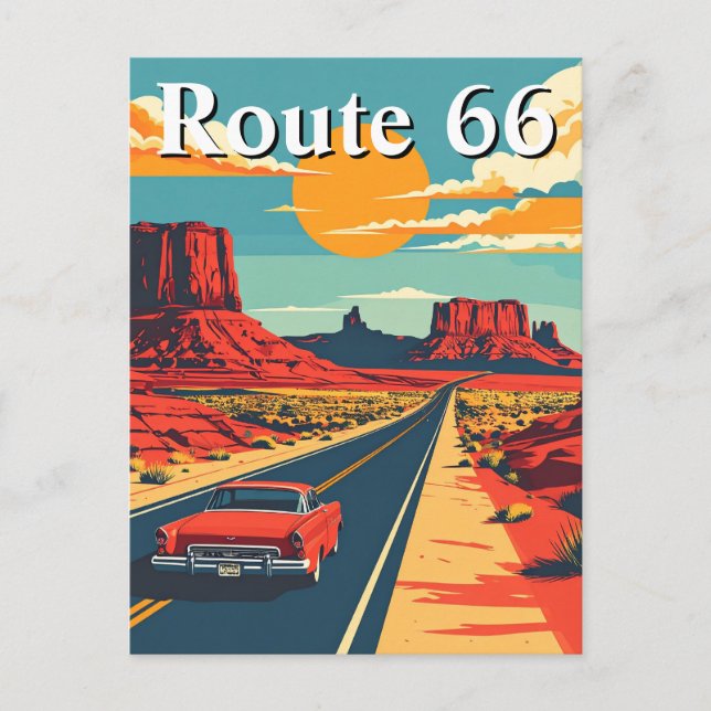 Route 66 Retro Car Vintage Americana Travel Postcard (Front)
