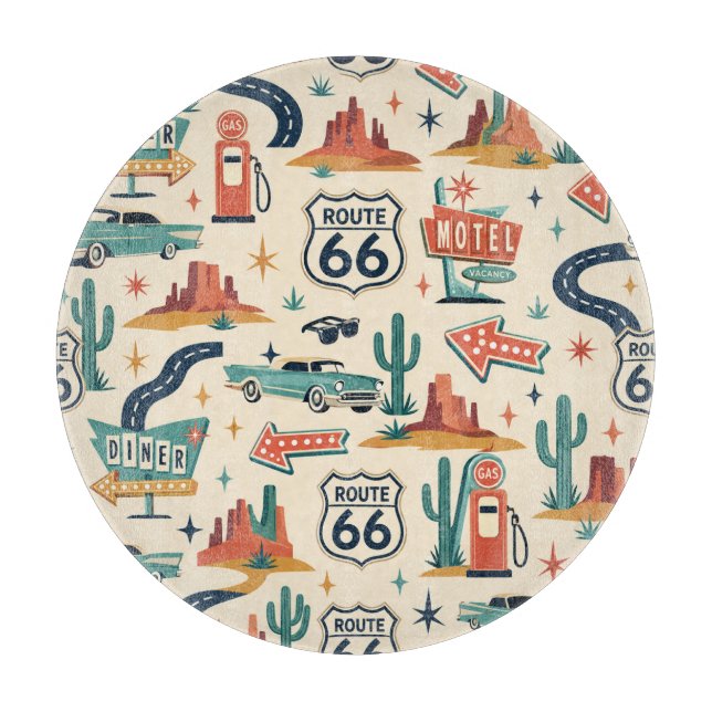 Route 66 Retro Kitchen Roadside Vibes Cutting Board (Front)