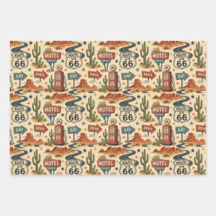 Route 66 Retro Motel Holiday Travel Americana Wrapping Paper Sheet