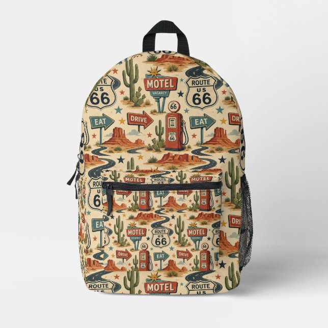 Route 66 Retro Motel Student Travel Style Printed Backpack (Front)