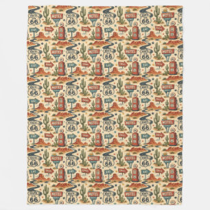 Route 66 Retro Motel Travel Americana Decor Fleece Blanket