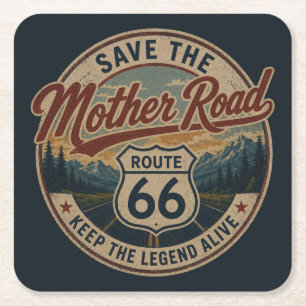 Route 66 Retro Mountain Badge National Park Style Square Paper Coaster