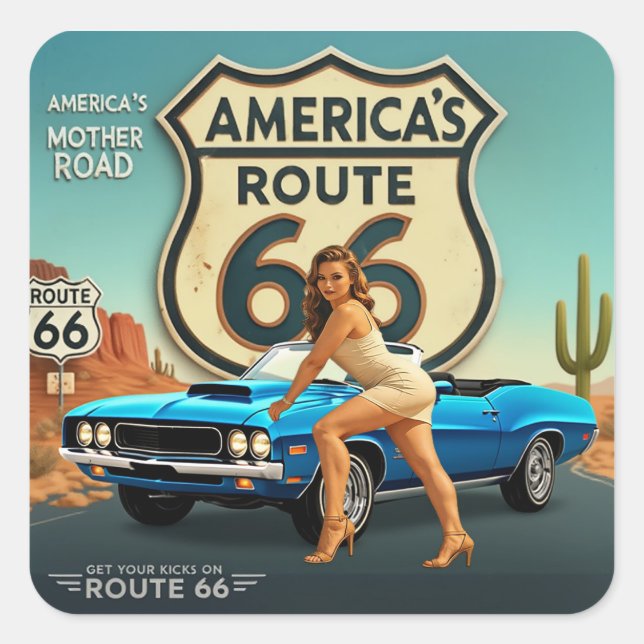 Route 66 Retro Square Sticker (Front)