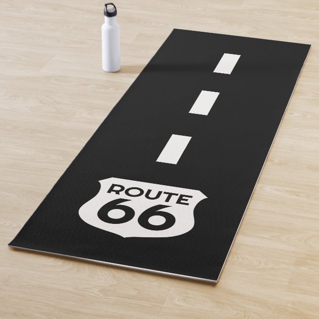 Route 66 road sign custom yoga mat design (In Situ)
