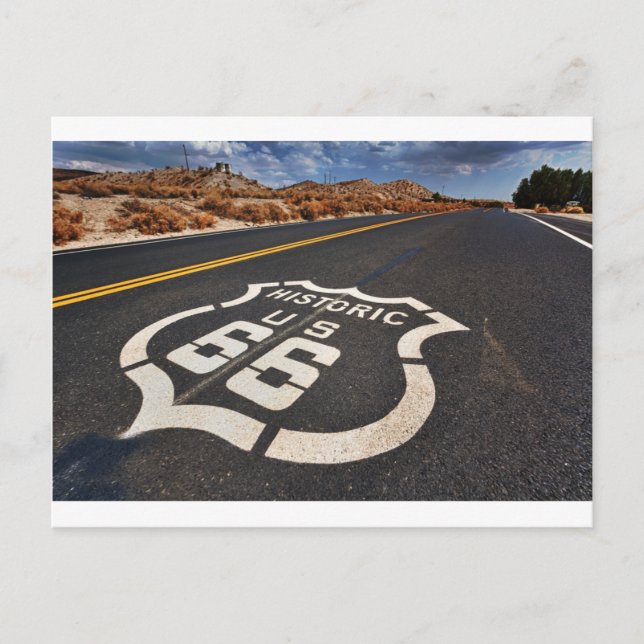 route 66 road sign USA travel hot rod Postcard (Front)