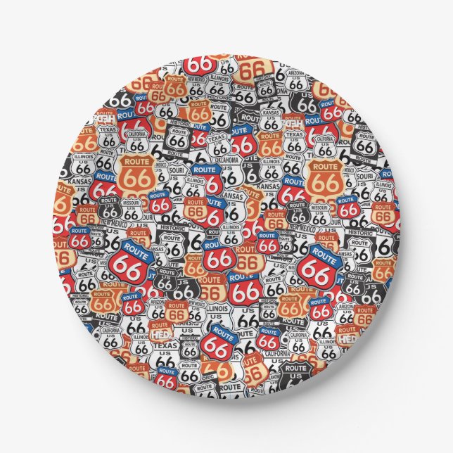 Route 66 Road Signs Paper Plate (Front)