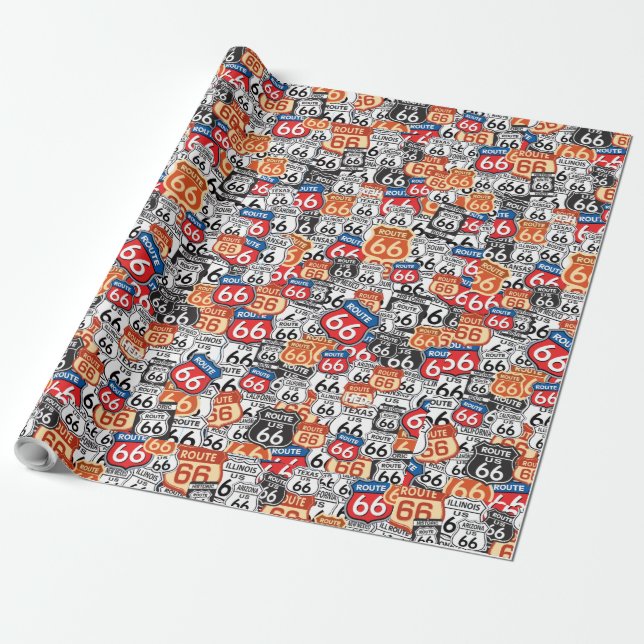 Route 66 Road Signs Wrapping Paper (Unrolled)