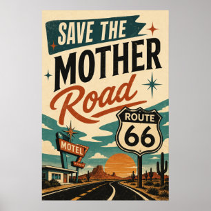 route 66 Save Mother Road Retro Highway Decor