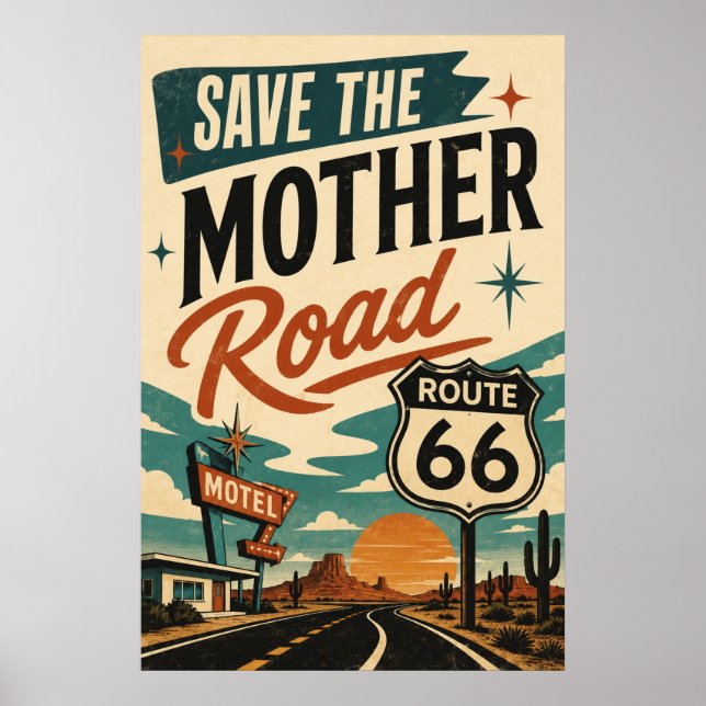 route 66 Save Mother Road Retro Highway Decor (Front)