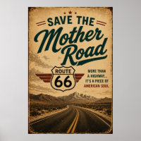 route 66 Save Mother Road Vintage Highway Art
