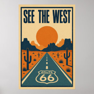 Route 66 See The West Litho Poster