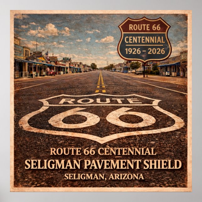 Route 66 Seligman Pavement Shield Poster (Front)