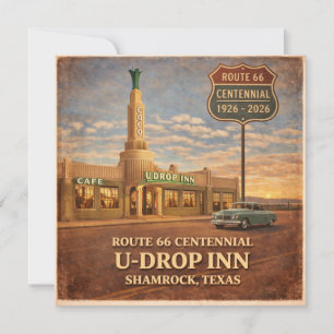 Route 66 Shamrock Texas Vintage Roadside Note Invitation