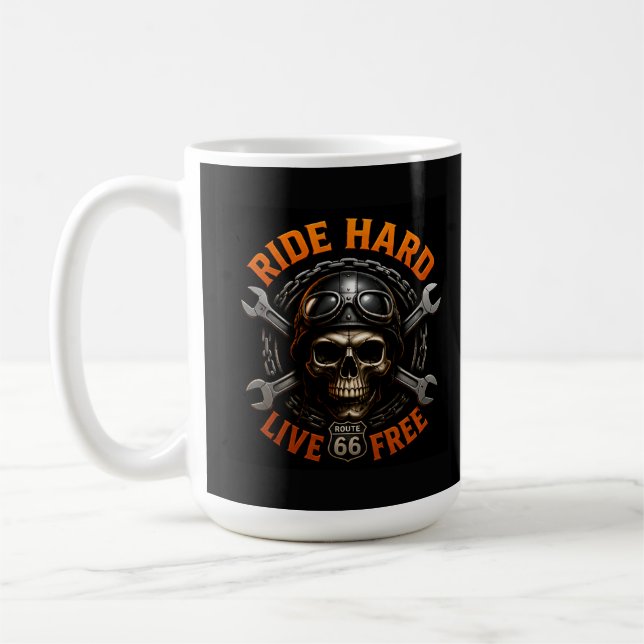 ☠️ Route 66 Skull Graphic For Hardcore Bikers 🛣️ Coffee Mug (Left)