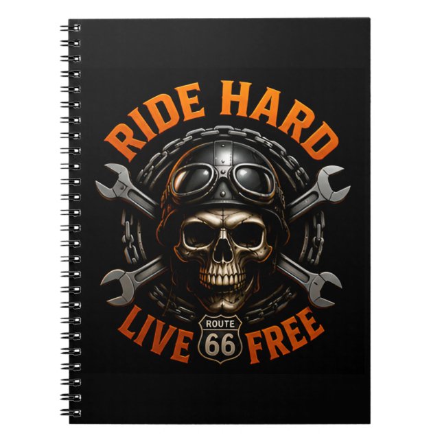 ☠️ Route 66 Skull Graphic For Hardcore Bikers 🛣️ Notebook (Front)