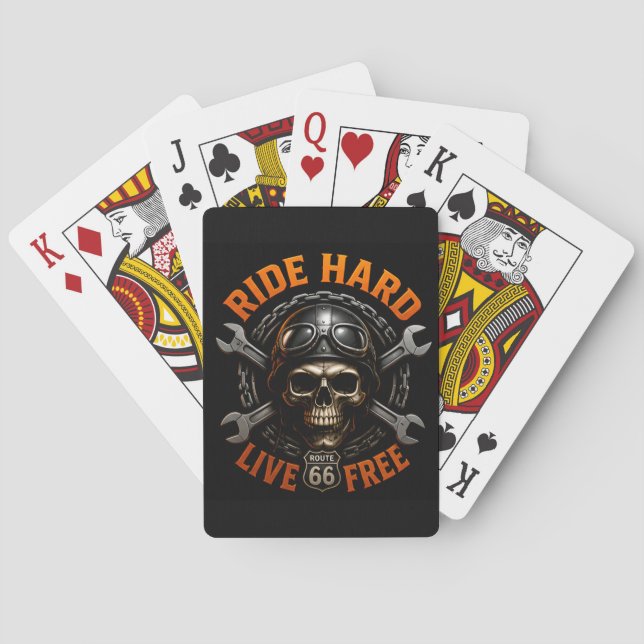 ☠️ Route 66 Skull Graphic For Hardcore Bikers 🛣️ Playing Cards (Back)