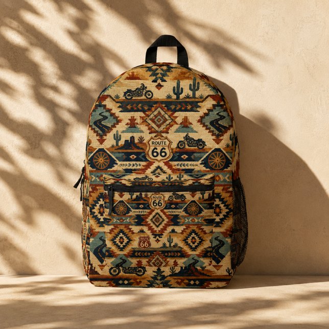 route 66 Southwest Motorcycle Adventure Pattern Printed Backpack (Creator Uploaded)