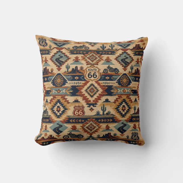 Route 66 Southwest Motorcycle Tapestry Cushion (Front)