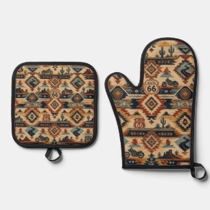 Route 66 Southwest Motorcycle Tapestry Oven Mitt & Pot Holder Set