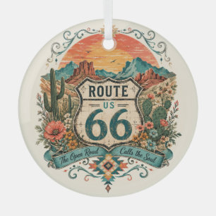 Route 66 Southwest Sunrise Keepsake Art  Glass Tree Decoration