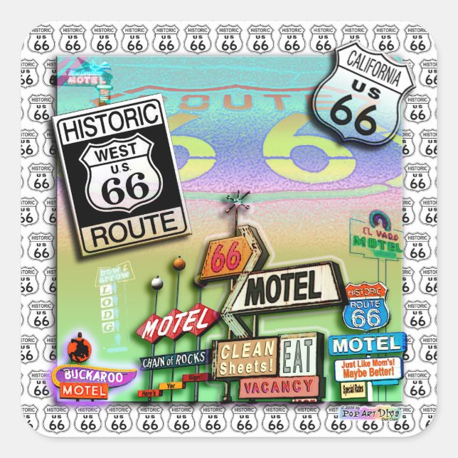 ROUTE 66 Square STICKERS by PopArtDiva (Front)