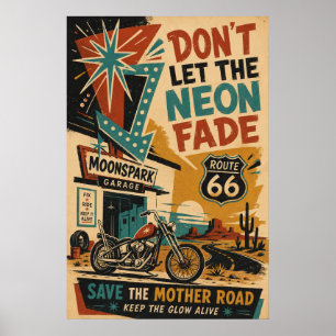 Route 66 Starburst Arrow Motorcycle Garage Poster