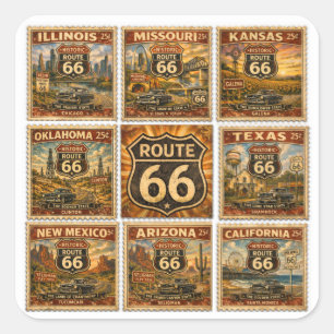 Route 66 State Stamp Stationery Art Square Sticker