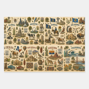 Route 66 States Gift Tour Wrapping Paper Sheet